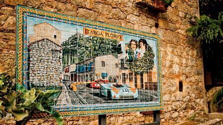Mosaic in front of the Museo Targa Florio in Collesano