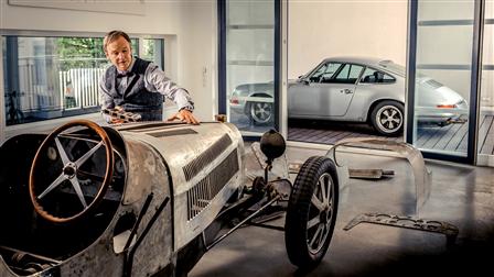 Achim Anscheidt in front of its Bugatti Type 20